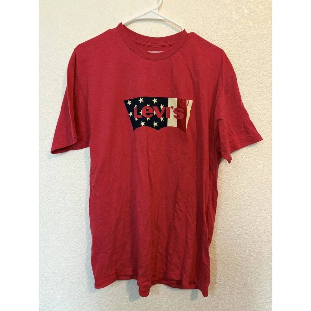 Levi's Men's American flag lightweight t-shirt Size L heather red 4th of July!